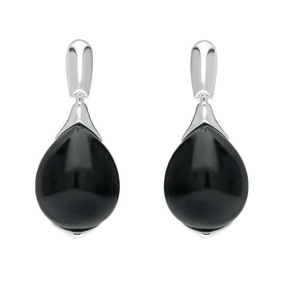 Sterling Silver Whitby Jet Hinge Top Pear Drop Earrings E2431