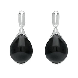 Sterling Silver Whitby Jet Hinge Top Pear Drop Earrings E2431