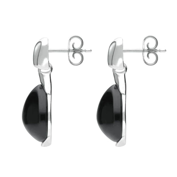 Sterling Silver Whitby Jet Hinge Top Pear Drop Earrings E2431