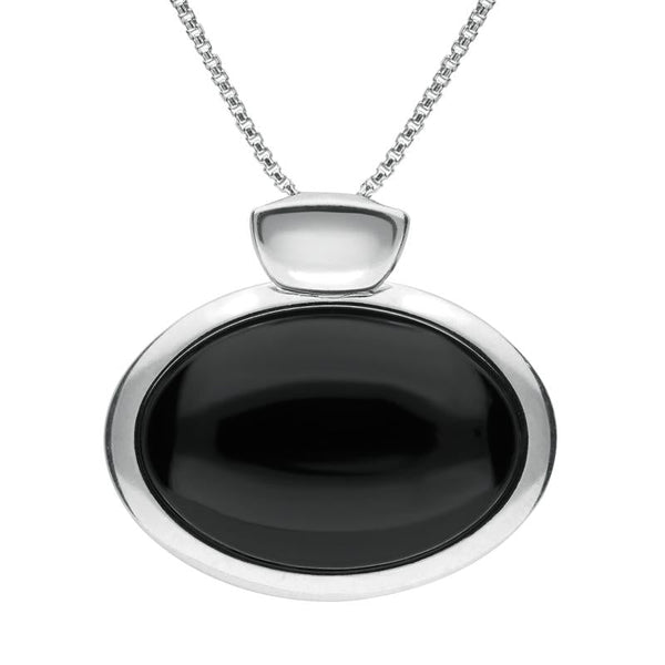 Sterling Silver Whitby Jet Horizontal Oval Necklace, P2739