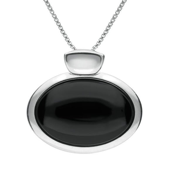 Sterling Silver Whitby Jet Horizontal Oval Necklace, P2739