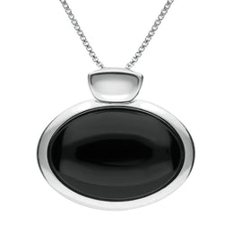 Sterling Silver Whitby Jet Horizontal Oval Necklace, P2739
