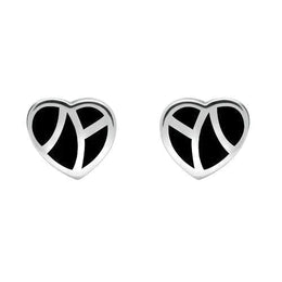Sterling Silver Whitby Jet Inlaid Heart Two Piece Set. S044. earrings