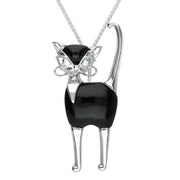 Sterling Silver Whitby Jet Large Cat Necklace, P3439. 