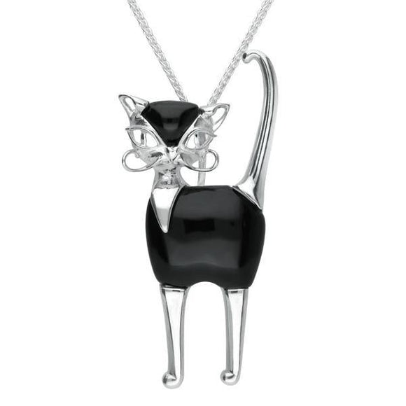 Sterling Silver Whitby Jet Large Cat Necklace, P3439. 