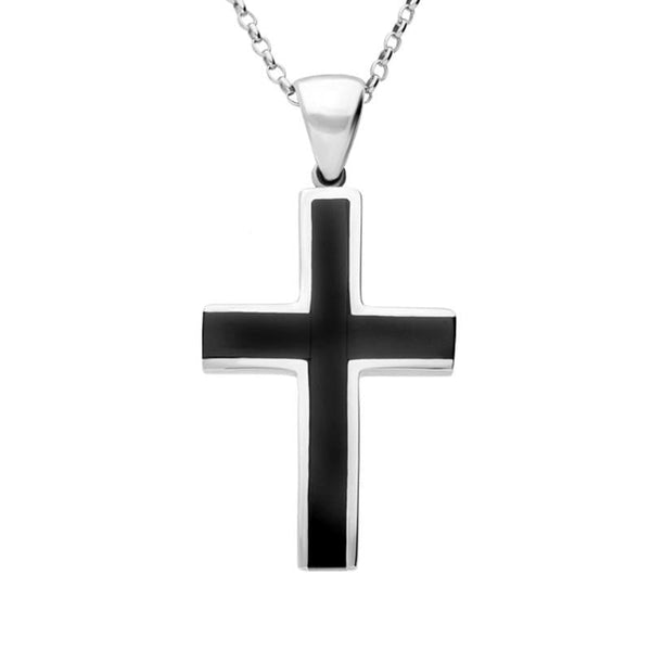 Sterling Silver Whitby Jet Large Channel Cross Necklace P536