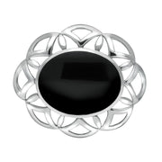 Sterling Silver Whitby Jet Large Flower Brooch