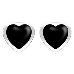 Sterling Silver Whitby Jet Large Framed Heart Stud Earrings, E433.