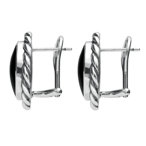 Sterling Silver Whitby Jet Large Rope Edge Round Stud Earrings E115