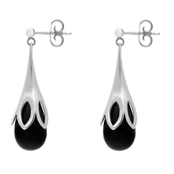 Sterling Silver Whitby Jet Large Tulip Drop Earrings E1434