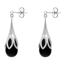 Sterling Silver Whitby Jet Large Tulip Drop Earrings E1434