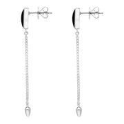 Sterling Silver Whitby Jet Lineaire Long Drop Stud Earrings. E2240.
