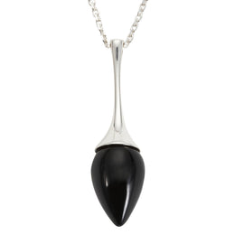 Sterling Silver Whitby Jet Long Flute Pear Stone Necklace. P1909