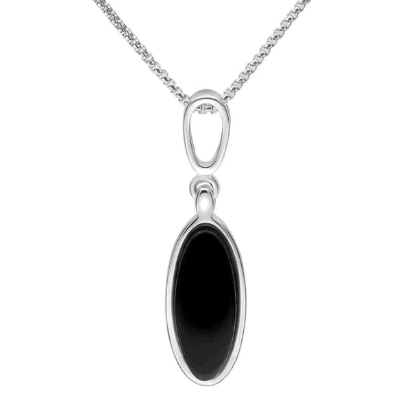 Sterling Silver Whitby Jet Long Oval Necklace, P2349.
