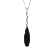 Sterling Silver Whitby Jet Long Slim Pear Drop Necklace P1591