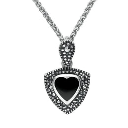 Sterling Silver Whitby Jet Marcasite Triangle Heart Necklace P1321