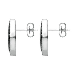 Sterling Silver Whitby Jet Marcasite Wide Rhombus Framed Stud Earrings. E936.