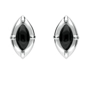 Sterling Silver Whitby Jet Marquise Beaded Edge Stud Earrings E1615