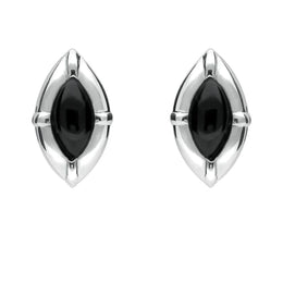 Sterling Silver Whitby Jet Marquise Beaded Edge Stud Earrings E1615