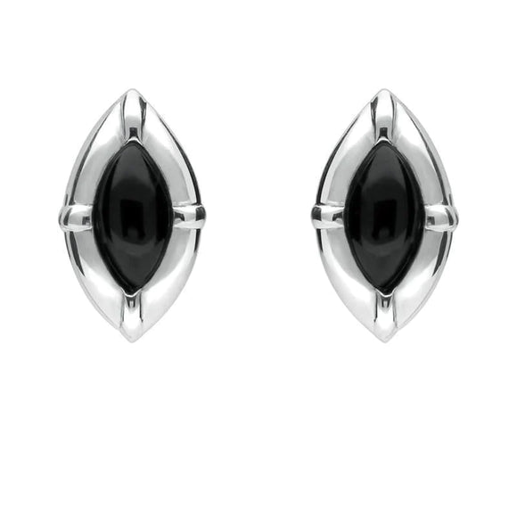 Sterling Silver Whitby Jet Marquise Beaded Edge Two Piece Set. s039