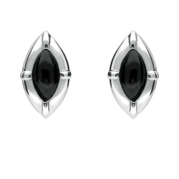 Sterling Silver Whitby Jet Marquise Beaded Edge Two Piece Set. s039