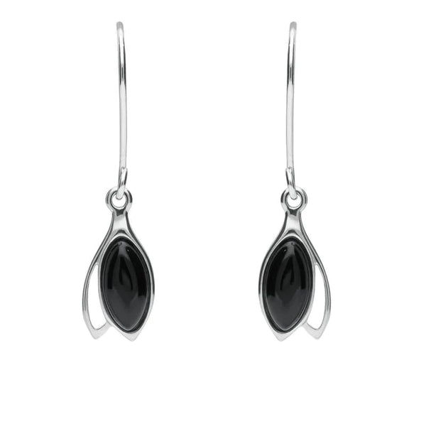 Sterling Silver Whitby Jet Marquise Hook Drop Earrings E1796