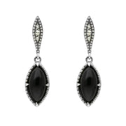 Sterling Silver Whitby Jet Marquise Long Drop Earrings E1702