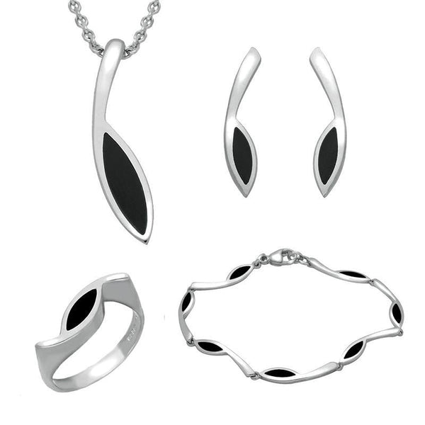 Sterling Silver Whitby Jet Marquise Toscana Four Piece Set. S003