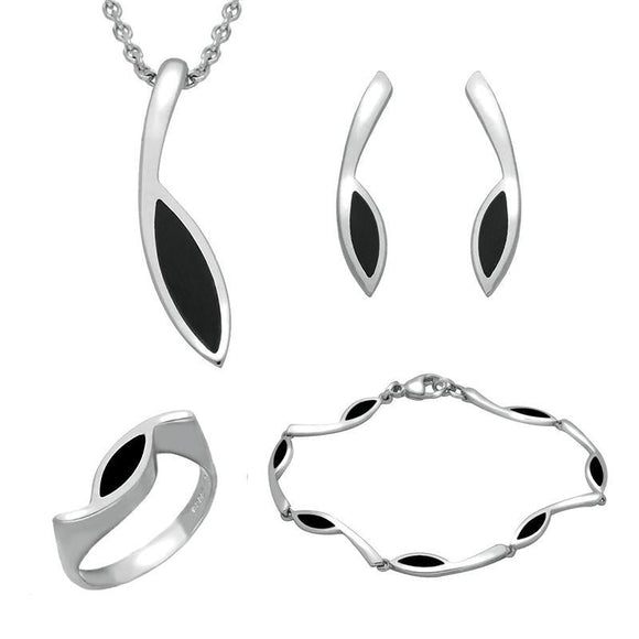 Sterling Silver Whitby Jet Marquise Toscana Four Piece Set. S003