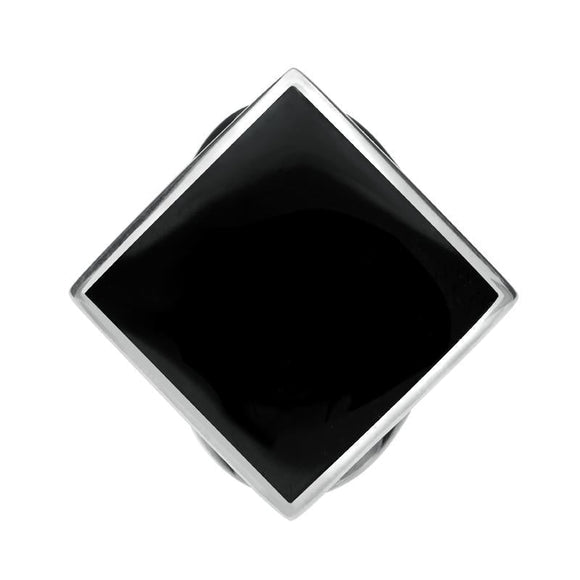 Sterling Silver Whitby Jet Medium Rhombus Ring. R607.