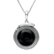 Sterling Silver Whitby Jet Medium Round Snake Edge Necklace P3310