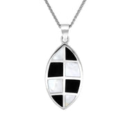 Sterling Silver Whitby Jet Mother of Pearl Eight Stone Curved Marquise Necklace P1277