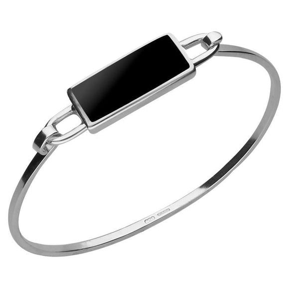 Sterling Silver Whitby Jet Oblong Bangle B034