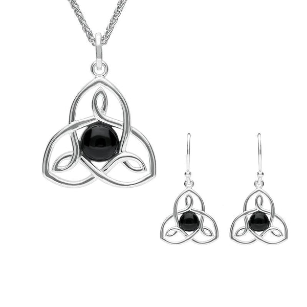 Sterling Silver Whitby Jet Open Celtic Cross Two Piece Set. S037