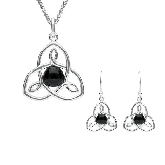 Sterling Silver Whitby Jet Open Celtic Cross Two Piece Set. S037