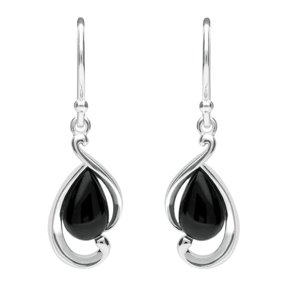 Sterling Silver Whitby Jet Open Fancy Pear Drop Earrings E2316