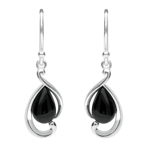 Sterling Silver Whitby Jet Open Fancy Pear Drop Earrings E2316