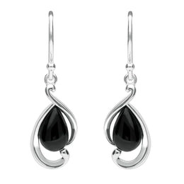 Sterling Silver Whitby Jet Open Fancy Pear Drop Earrings E2316