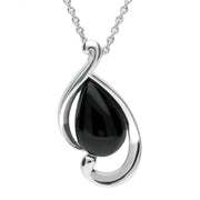 Sterling Silver Whitby Jet Open Fancy Pear Necklace P3137