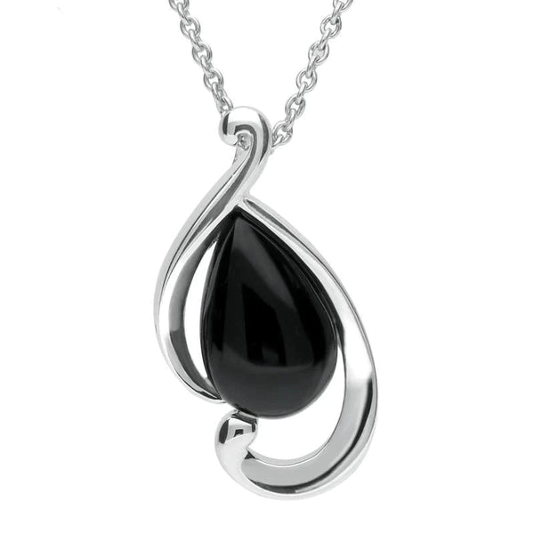 Sterling Silver Whitby Jet Open Fancy Pear Necklace P3137