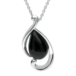 Sterling Silver Whitby Jet Open Fancy Pear Necklace P3137