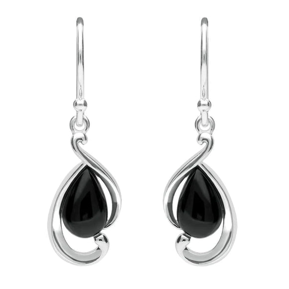Sterling Silver Whitby Jet Open Fancy Pear Two Piece Set. S035