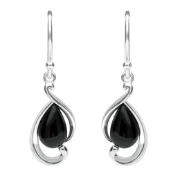 Sterling Silver Whitby Jet Open Fancy Pear Two Piece Set. S035