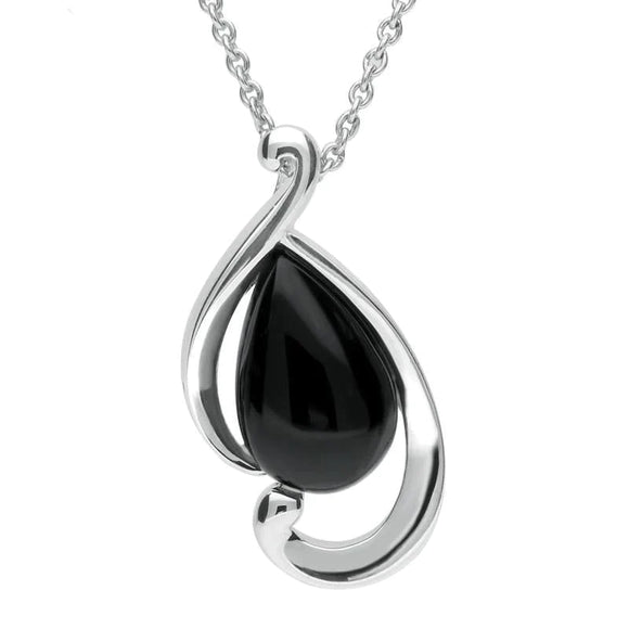 Sterling Silver Whitby Jet Open Fancy Pear Two Piece Set. S035