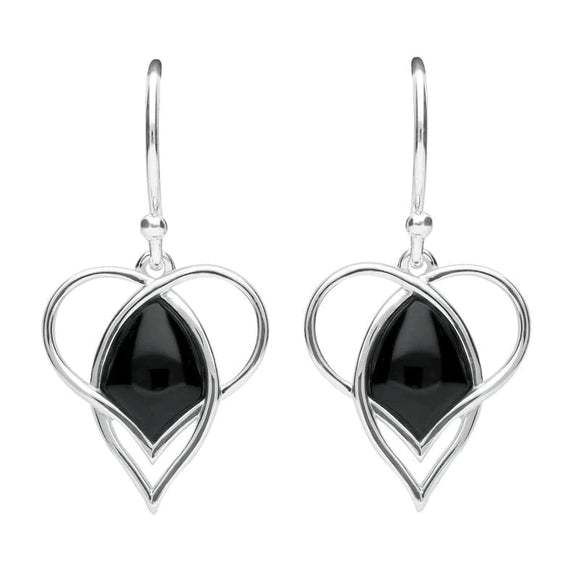 Sterling Silver Whitby Jet Open Heart Twist Hook Earrings E2314