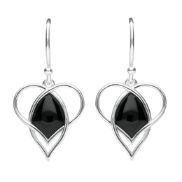 Sterling Silver Whitby Jet Open Heart Twist Hook Earrings E2314
