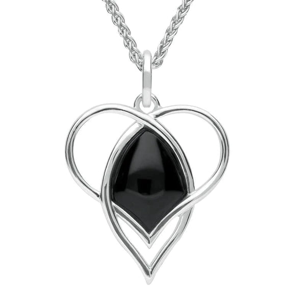 Sterling Silver Whitby Jet Open Heart Twist Necklace P3130