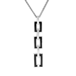 Sterling Silver Whitby Jet Open Oblong Triple Link Drop Necklace. P782