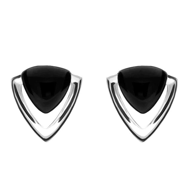 Sterling Silver Whitby Jet Triangle Open Stud Earrings E2324