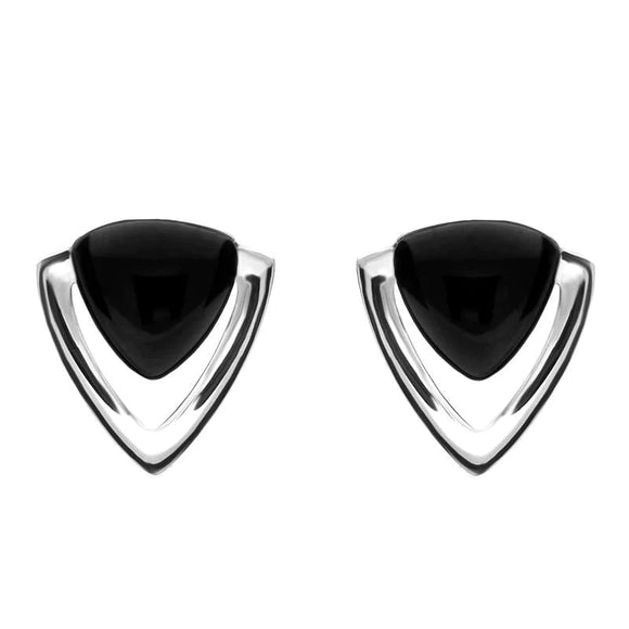 Sterling Silver Whitby Jet Triangle Open Stud Earrings E2324